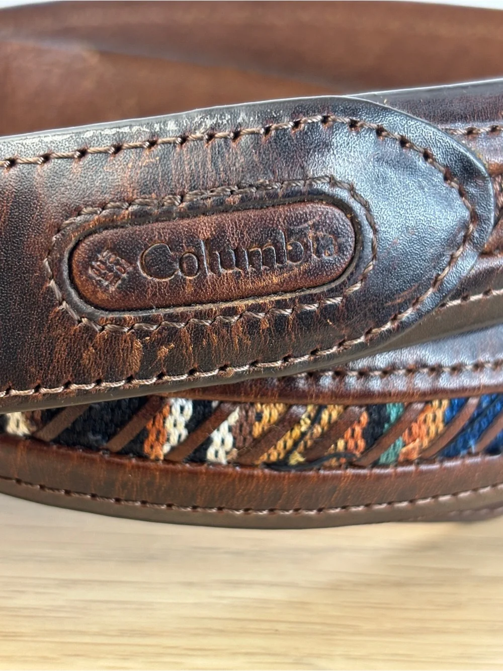 VTG Columbia Sportswear Colorful Southwestern/Aztec Woven Textile Inlay Belt